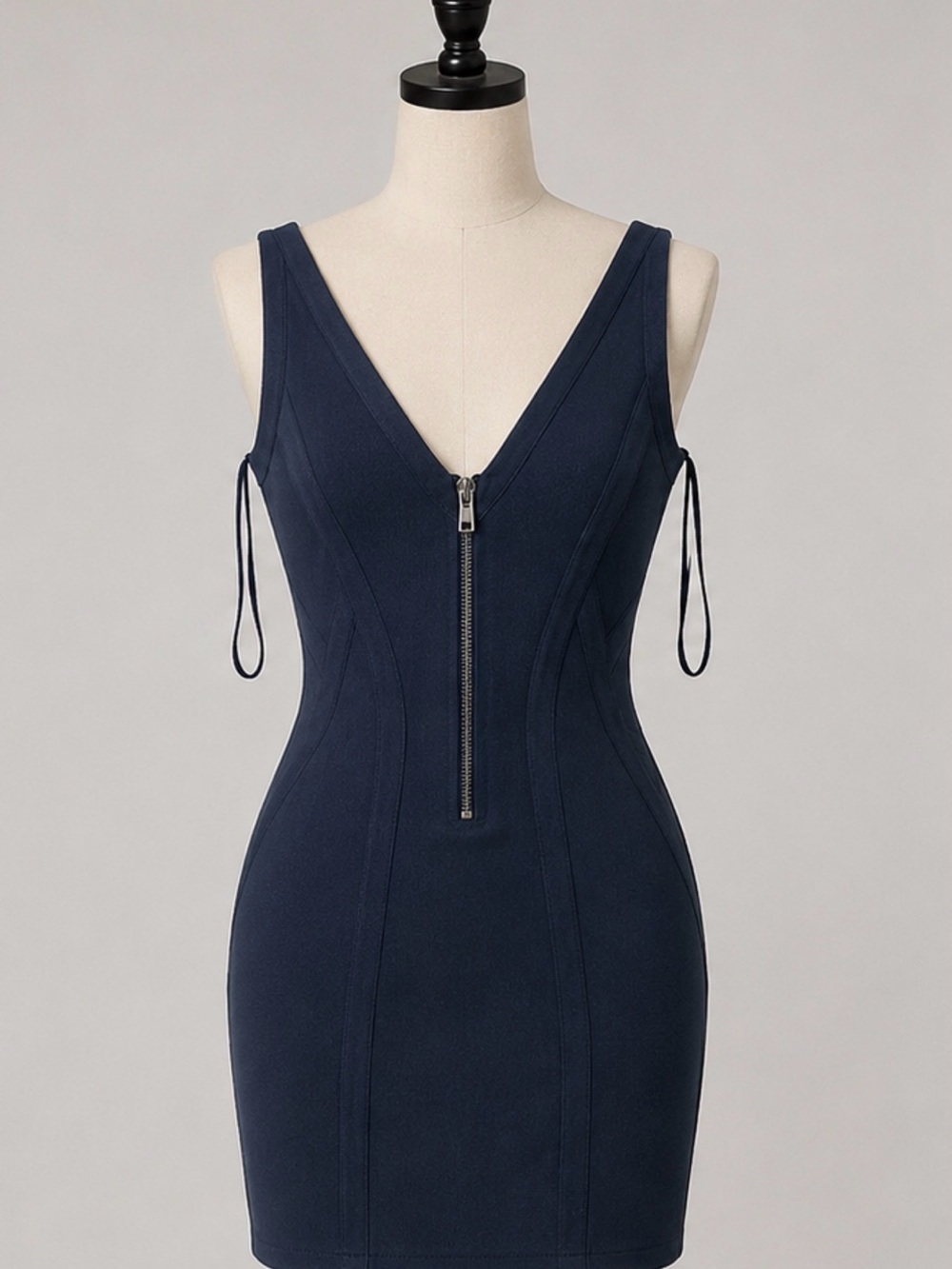 Navy Zip-Front Bodycon Dress